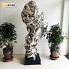 Escultura de piedra Taihu con espejo de acero inoxidable, escultura de piedra de metal con forma abstracta, decoración paisajística para hoteles y propiedades inmobiliarias.