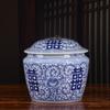 Vaso Azul e Branco com a Palavra Feliz de Jingdezhen 2024 Ornamentos Cerâmicos Estilo Chinês Decorações Criativas para Casa Sala de Estar Arranjo de Flores Porcelana