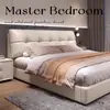 Cama de Profiterol Moderna Simple Almacenamiento Suave Cama de Cuero 1.8m Individual Doble Dormitorio Principal Cama de Celebridad de Internet para Bodas