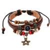 Jóias de exportação europeias e americanas pingente de estrela de cinco pontas retrô pulseira de couro de vaca com contas punk nova pulseira de couro