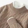 Suéter grueso 100% lana para otoño e invierno, suéter de punto trenzado de cuello alto medio para hombre, tejido de punto cálido moderno y versátil