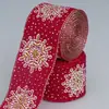 Impressão de Natal Dourada e Prateada Floco de Neve Fita de Linho Imitação Decorações para Sacola de Presente de Natal Parede de Fundo Pendurada Fita Superior