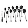 Utensílios de cozinha de silicone resistente a altas temperaturas, conjunto de 10 peças, tubo de aço inoxidável, alça, espátula de silicone, clipe de comida, batedor de ovos, raspador