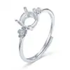 Anillo floral de doble flor estilo chino, fresco y juvenil, de plata de ley maciza S925, con engaste vacío de 6.5 mm para moissanita de 1 quilate para DIY