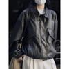 Chaqueta de Cuero PU Retro Estilo Coreano de Otoño Temprano, Silueta Holgada, Casual, Negra, Motociclista, Top para Mujer