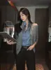 Nuevo producto de principios de otoño: camisa sencilla y versátil de cachemira y lana, tipo dos piezas, en color caqui oscuro, talla única, azul grisáceo, directo de fábrica