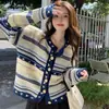 Senso de design nicho solto gola redonda de botões malha estrela do mar atmosfera de indústria pesada suéter casaco cardigã feminino