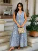 Vestido Casual Simple de Verano para Mujer Talla Grande, sin Mangas, Cuello en V, Dobladillo con Volantes