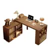 Escritorio Doble de Madera Maciza Mesa de Estudio para Adultos en Casa Mesa Larga para Dormitorio Armario de Almacenamiento Mesa de Ordenador Retráctil Integrada