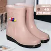 Botas de Lluvia Estilo Clásico para Mujer, Media Pantorrilla, Adulto, Cálidas, Botas de Lluvia de Moda, Zapatos Impermeables, Antideslizantes, Forradas de Algodón, Zapatos de Goma, Botas de Agua de PVC