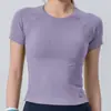 Top deportivo ligero y fresco de verano para mujer, camiseta corta de cuello redondo, ropa de fitness sexy ajustada, camiseta moderna de secado rápido