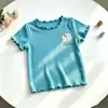 Camiseta de Manga Corta de Seda Helada Estilo Coreano para Niñas Camiseta Lisa de Verano para Bebé con Volantes Top Dopamina para Bebé Casual