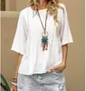 Camisa Feminina Casual de Algodão e Linho com Renda Vazada, Cor Sólida, Manga Média, Cruzada Europeia e Americana, Primavera/Verão 2026, Amazon Temu