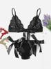 Lencería sexy de comercio exterior transfronterizo europeo y americano, ropa interior de encaje de tres puntos dividida para mujer, entrega al por mayor de fábrica