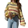 Suéter de punto versátil para primavera y otoño, con bloques de color, amigable con la piel, para ir al trabajo, top suave y acogedor para el día a día, cuello redondo, en stock