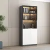 Armário de Armazenamento Moderno Minimalista de Luxo Leve para Sala de Estar, Armário de Vinho com Porta de Vidro Estilo Italiano, Armário de Jantar, Aparador, Armário Alto Integrado na Parede