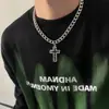 Colar Pingente Cruz de Lava Preta Vintage Masculino Hip-Hop Street Corrente Cubana Clavícula Moda Corrente de Lã Versátil