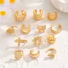 Brincos de Clipe Zircônia Fashion de Luxo Leve, Brincos Geométricos Multicamadas Personalizados de Cruz e Floco de Neve Sem Piercing, Brincos de Clipe de Trevo de Quatro Folhas