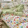 Conjunto de quatro peças de gaze de algodão puro de camada dupla classe A estilo fresco lençol de cama 100% algodão capa de edredom saia de cama capa para cama de dormitório conjunto de três peças 4