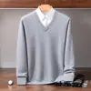 Nuevo Suéter de Cachemira Grueso Plano de Doble Hilo de Siete Agujas Otoño/Invierno 2026 Cuello en V Manga Larga Holgado Casual para Hombre