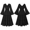 Novo Vestido Europeu e Americano Feminino com Manga de Chifre Decote Quadrado Renda Longo Vestido Amazon COS Vestido de Halloween