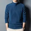 Fabricante de Fonte Transfronteiriça Camiseta de Manga Comprida de Fleece com Meio Zíper Masculina Outono e Inverno Forrada com Fleece Gola Alta Meia Gola Masculina Camiseta Básica de Fleece Polar