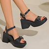 Sandálias Bege para Mulheres, Nova Moda de Verão 2026, Salto Bloco Estiloso, Plataforma Impermeável, Sapatos Romanos de Salto Alto, Tendência