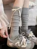 Calcetines de Pantorrilla con Rayas Verticales y Lazo de Cinta Estilo Ballet Jk para Mujer 2026 Verano Serie Miu Calcetines Lolita Caídos