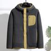 Jaqueta de Lã de Alto Padrão com Cor Contrastante para Homens e Mulheres, Novo Moletom Cardigan com Capuz Espesso e Forrado de Lã para Outono e Inverno, Casal