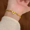 Pulsera Popular Estilo Princesa con Lazo de Xiaohongshu 2025 Nuevo Estilo Antiguo Cuentas Pequeñas de Oro Oro Roto Oro Cepillado Pulsera