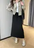 Falda Lápiz Recta de Tencel de Alta Calidad con Abertura, de Cintura Alta, Adelgazante, de Longitud Media Informal para Mujer, Primavera H031117