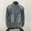 Chaqueta de mezclilla lavada estilo americano original, unisex, con acabado desgastado teñido con lodo amarillo, tela de peso pesado y diseño deconstruido para primavera