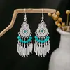 Pendientes de Borla de Plata Miao Estilo Étnico, Pendientes de Borla Turquesa Bohemios, Pendientes de Atracción Turística de Minorías Étnicas