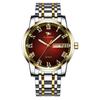 JLANDA Jinfengda Explosiones Correa de Acero Fino Redondo Cuarzo Genuino Doble Calendario Negocios Casual Reloj J6601
