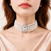 Elegante Collar de Perlas Retro Francés Estilo Corte Francés Gargantilla Aguamarina Multicapa Cadena de Clavícula de Lujo Ligero para Mujer