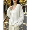Nueva colección de otoño e invierno: cárdigan de cuello en V de corte relajado, suéter de punto de botones holgado, prenda exterior para mujer suave y femenina
