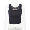 Top corto sin mangas ajustado de algodón acanalado con cuello en U y botones para mujer, estilo europeo y americano, de verano