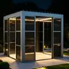 Fábrica de Foshan Alumínio Liga Estufa Pátio Externo Pavilhão com Iluminação LED e Janelas Teladas Pavilhão de Lazer Fechado