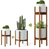 Suporte para Plantas de Interior com 2 Peças, Suporte para Plantas de 2 Níveis, Suporte para Plantas de Bambu, Largura Ajustável 8 - 12 Polegadas
