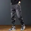 Jeans workwear americano retrô lavado para homens, novas calças jogger harem casuais versáteis e largas, roupas masculinas da moda