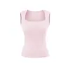 Camiseta sin mangas deportiva estilo americano para mujer, básica de verano, elástica, ajustada, con cuello cuadrado, sin mangas, para yoga