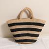 Bolsa de Paja Tejida Lafite de Gran Capacidad Portátil Nueva Bolso Tote Rayado Estilo Vacacional Bolso de Playa Bolso para Mujer Versátil