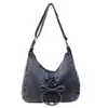 Nueva Bolsa Retro Sexy de Cuerda con Lazo de Mezclilla Satchel Hombro Versátil de Gama Alta para Mujer 2025