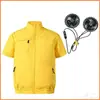 Roupas de Trabalho Casuais de Verão Resistentes ao Desgaste, Coletes Respiráveis com Ar Condicionado de Verão para Homens e Mulheres, Roupas com Ventilador de Ar Condicionado, Conjunto de Tops de Manga Curta