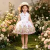 Vestido de Verano para Niña 2026 con Cuello, Sin Mangas, Bordado Floral con Mariposa y Encaje Floral, Vestido de Princesa Estilo Bosque Fresco