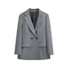 Terno Feminino Estilo Europeu e Americano para Primavera e Outono, Cor Sólida Simples, Dois Botões, Estilo Boyfriend, Blazer Elegante de Corte Solto