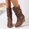Fornecimento Direto da Fábrica Botas de Cano Médio com Fivela Dupla Botas de Salto Alto Femininas de Verão Botas Versáteis de Jeans para Calçar Sapatos Femininos