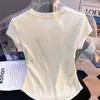 Camiseta de Algodão Puro Estampa de Gato Nicho Manga Curta Design Verão Slim Ombro Direito Chique Bonita Manga Curta Top Feminino