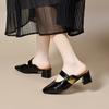 Sandalias de Tacón Grueso de Punta Cuadrada para Mujer, Verano 2025 Mules de Estilo Francés Simples y Elegantes con Hebilla Cuadrada y Tira Única