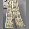Pantalones de Pijama de Algodón Finos de Verano para Mujer con Estampado de Dibujos Animados, Pantalones de Pierna Ancha para Mujeres Embarazadas, Tallas Grandes, Adecuados para Usar Afuera, Pantalones Largos de Algodón, Exportación